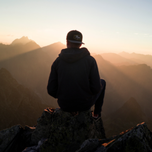 Male silhouette on mountain